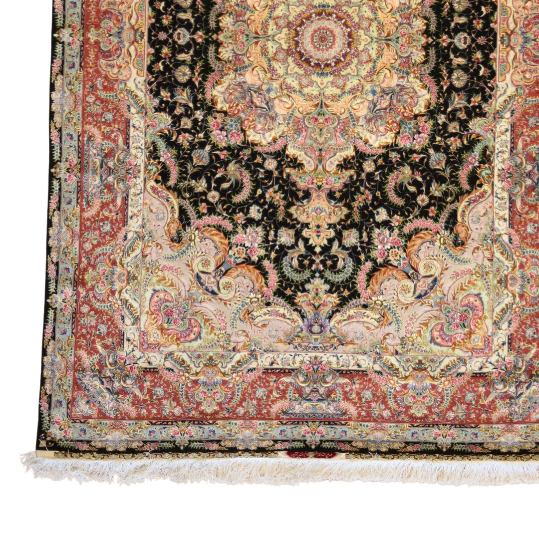 6'6" x 10'0" BLACK AND ROSE TABRIZ FLORAL PERSIAN RUG