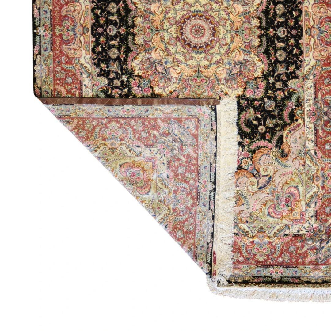 6'6" x 10'0" BLACK AND ROSE TABRIZ FLORAL PERSIAN RUG