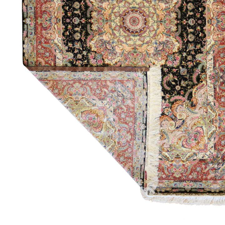 6'6" x 10'0" BLACK AND ROSE TABRIZ FLORAL PERSIAN RUG