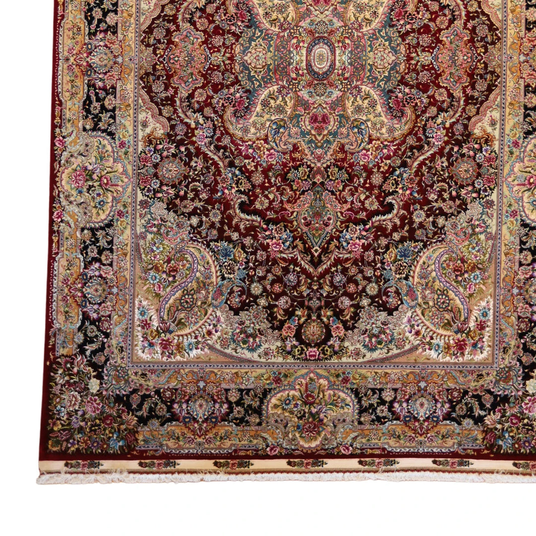 8'2" x 12'3" RED AND BLACK TABRIZ FLORAL PERSIAN RUG