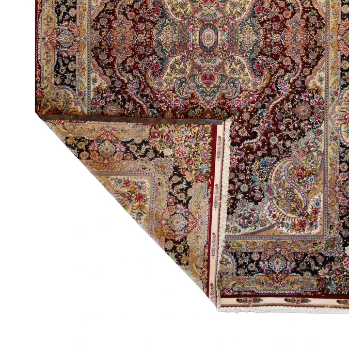 8'2" x 12'3" RED AND BLACK TABRIZ FLORAL PERSIAN RUG
