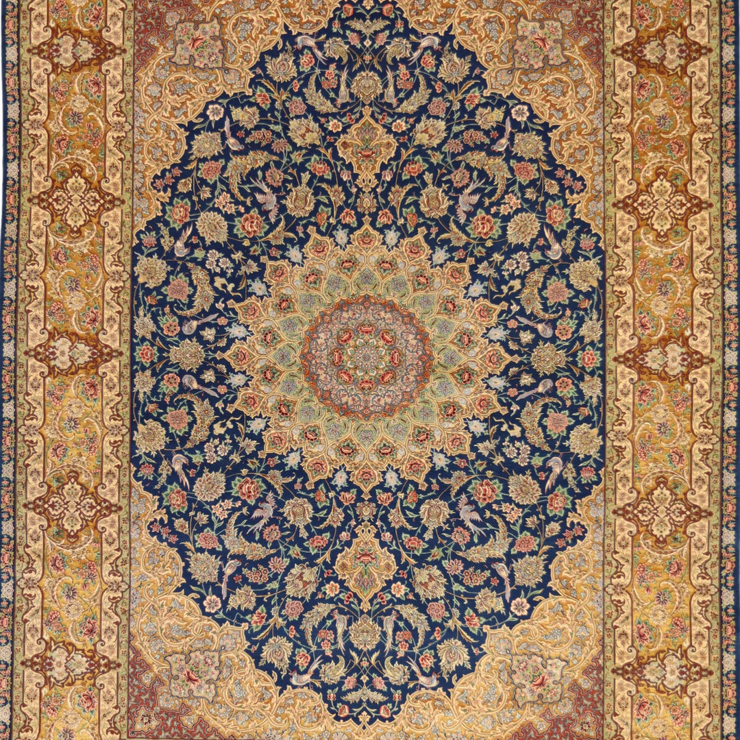 8'1" x 11'4" BLUE AND GOLD ISFAHAN FLORAL PERSIAN RUG