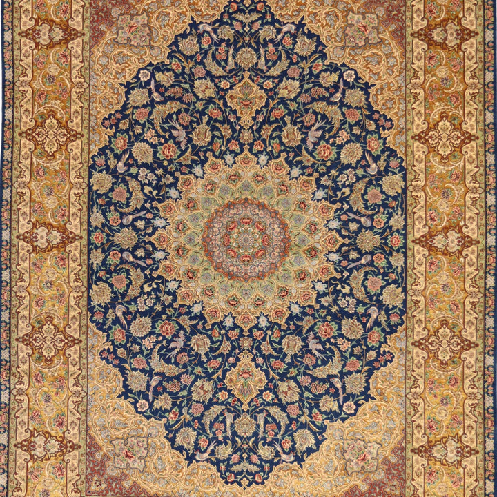8'1" x 11'4" BLUE AND GOLD ISFAHAN FLORAL PERSIAN RUG