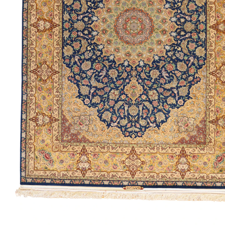 8'1" x 11'4" BLUE AND GOLD ISFAHAN FLORAL PERSIAN RUG