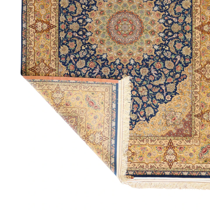 8'1" x 11'4" BLUE AND GOLD ISFAHAN FLORAL PERSIAN RUG