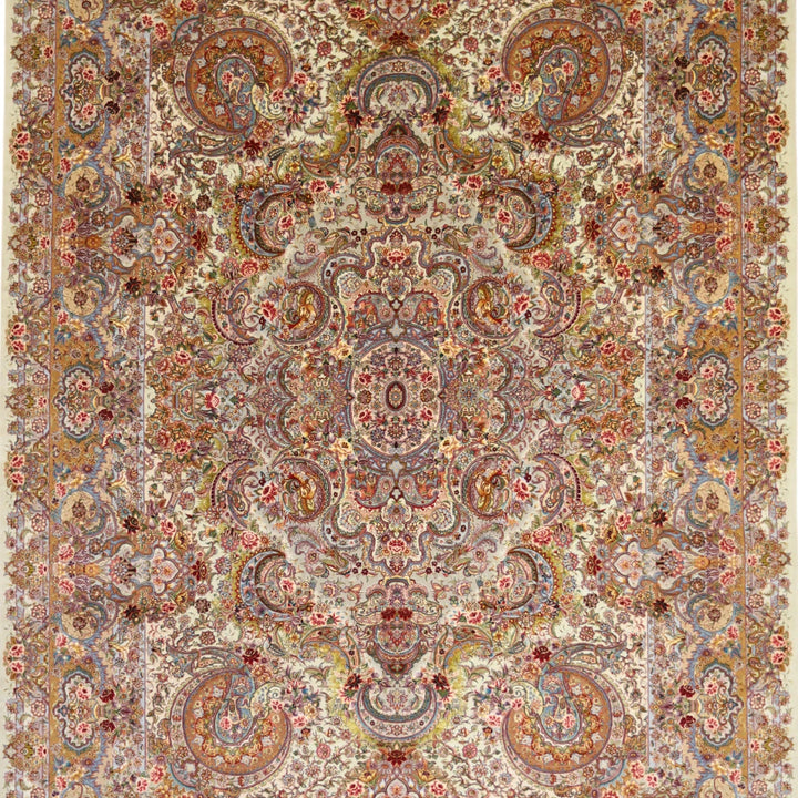8'1" x 11'11" GREEN AND GOLD TABRIZ FLORAL PERSIAN RUG