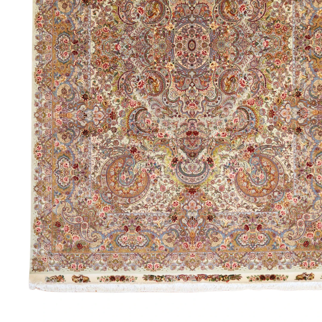 8'1" x 11'11" GREEN AND GOLD TABRIZ FLORAL PERSIAN RUG