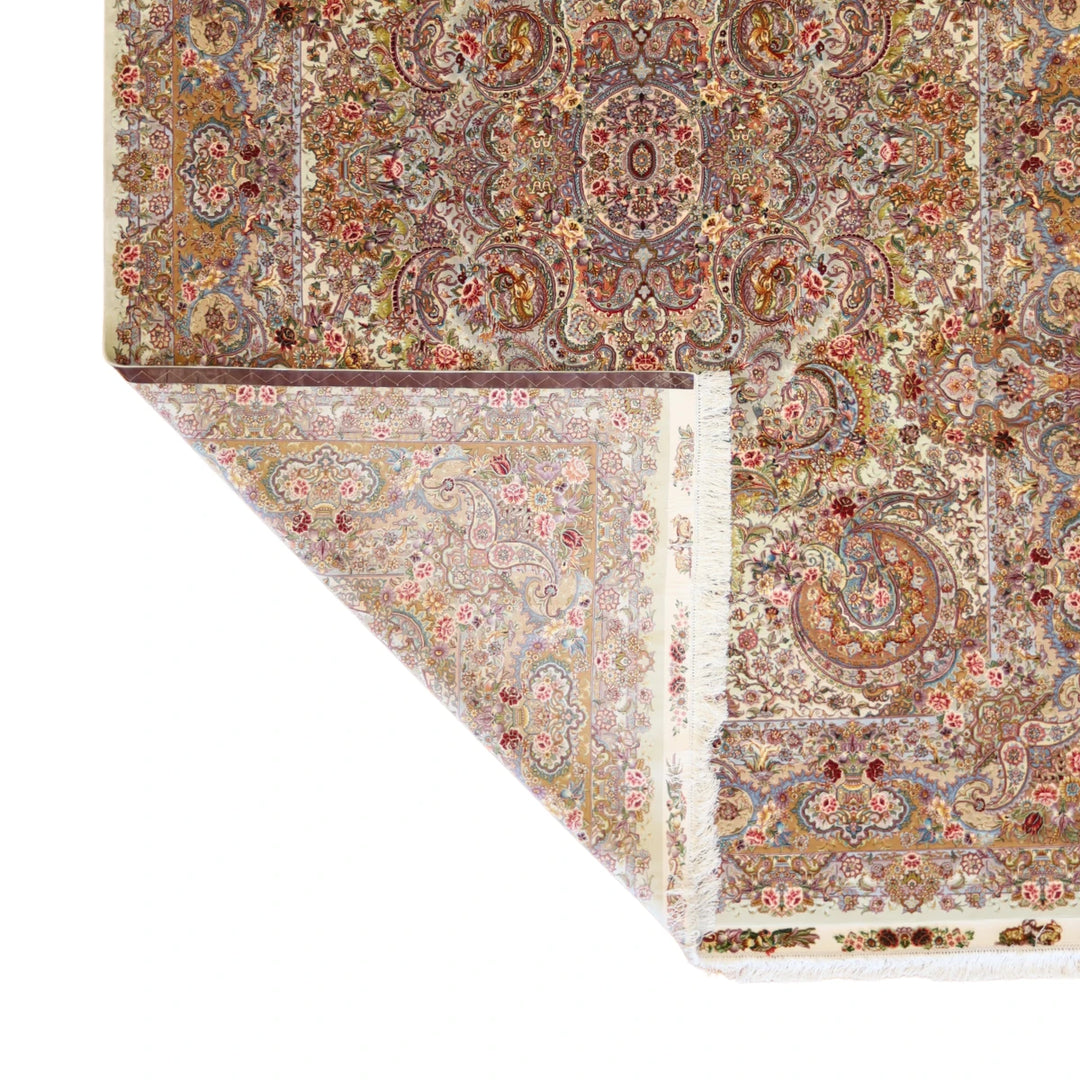 8'1" x 11'11" GREEN AND GOLD TABRIZ FLORAL PERSIAN RUG