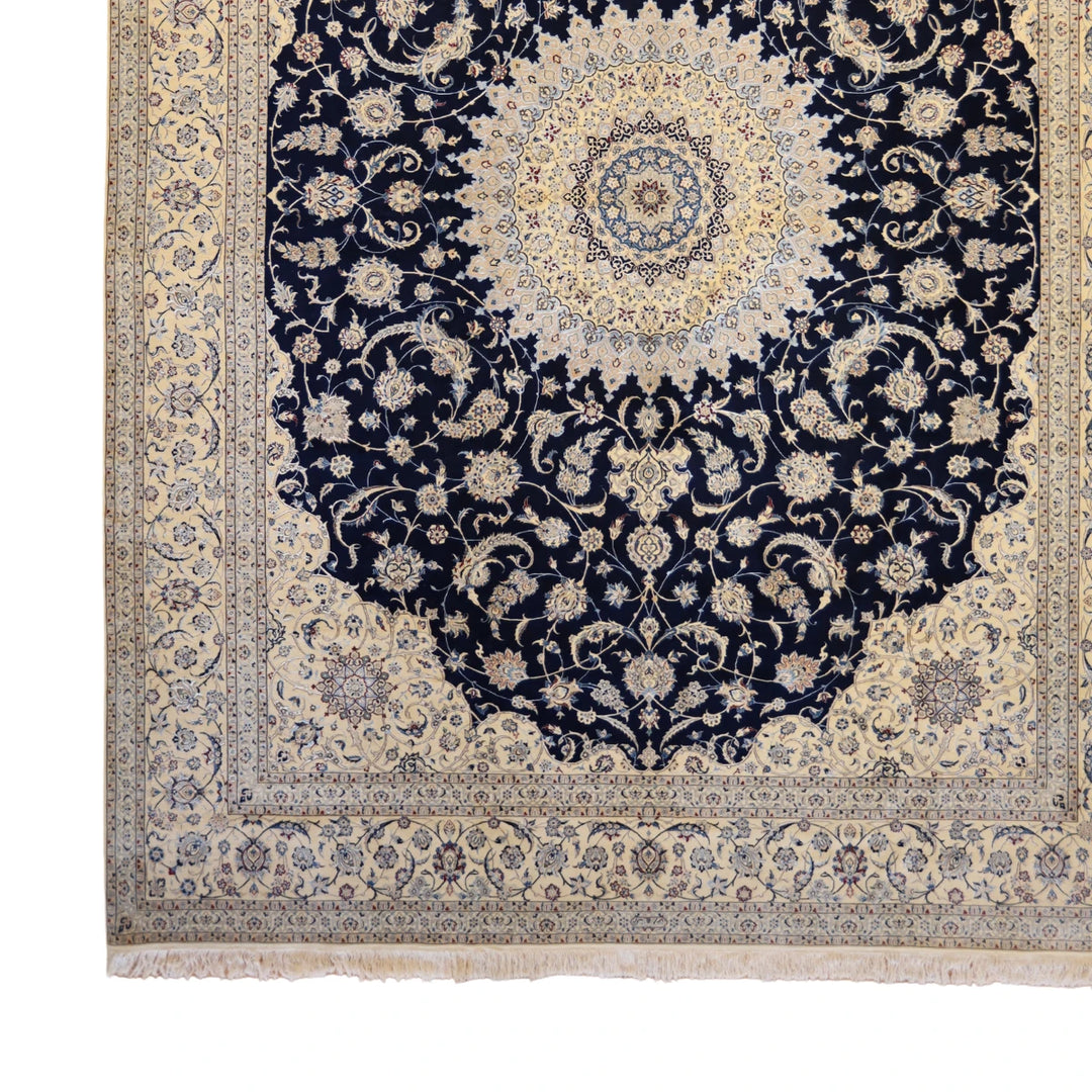 10'1" x 13'7" NAVY AND IVORY NAEIN FLORAL PERSIAN RUG