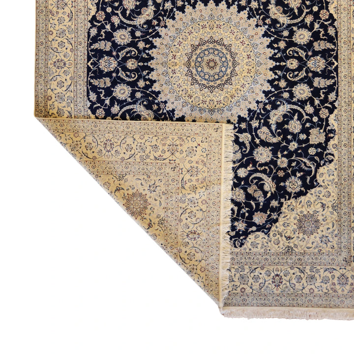 10'1" x 13'7" NAVY AND IVORY NAEIN FLORAL PERSIAN RUG
