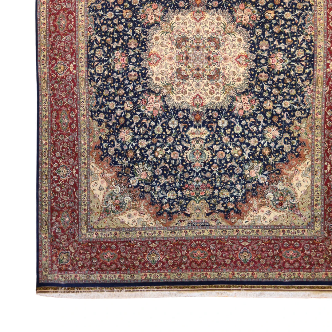 9'7" x 13'2" BLUE AND PINK TABRIZ FLORAL PERSIAN RUG
