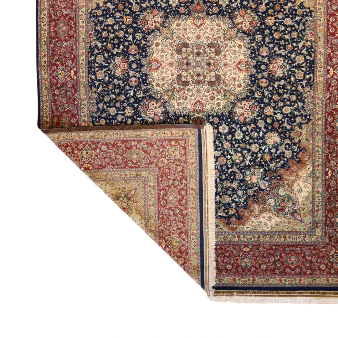 9'7" x 13'2" BLUE AND PINK TABRIZ FLORAL PERSIAN RUG