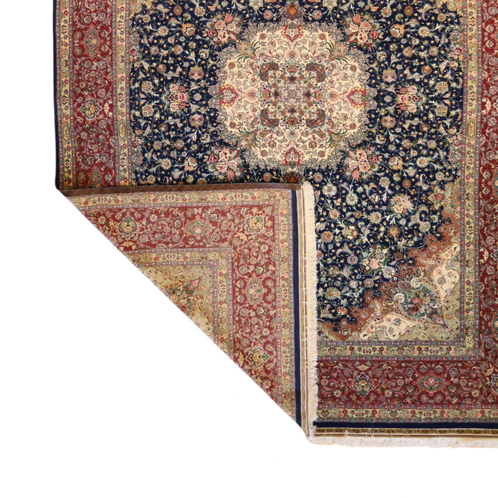 9'7" x 13'2" BLUE AND PINK TABRIZ FLORAL PERSIAN RUG