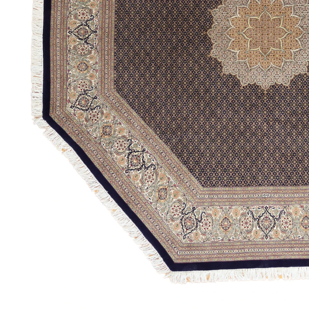 9'10" x 9'10" NAVY AND IVORY TABRIZ GEOMETRIC PERSIAN RUG