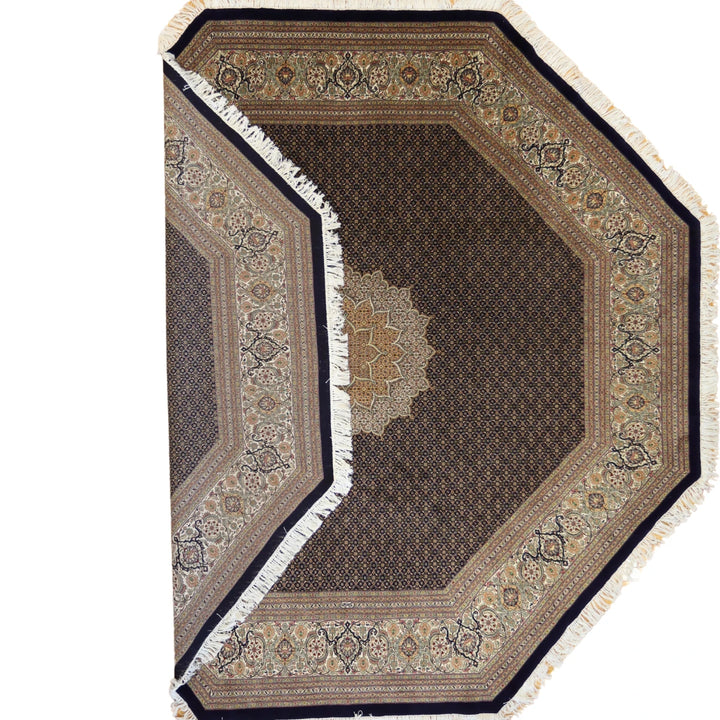 9'10" x 9'10" NAVY AND IVORY TABRIZ GEOMETRIC PERSIAN RUG