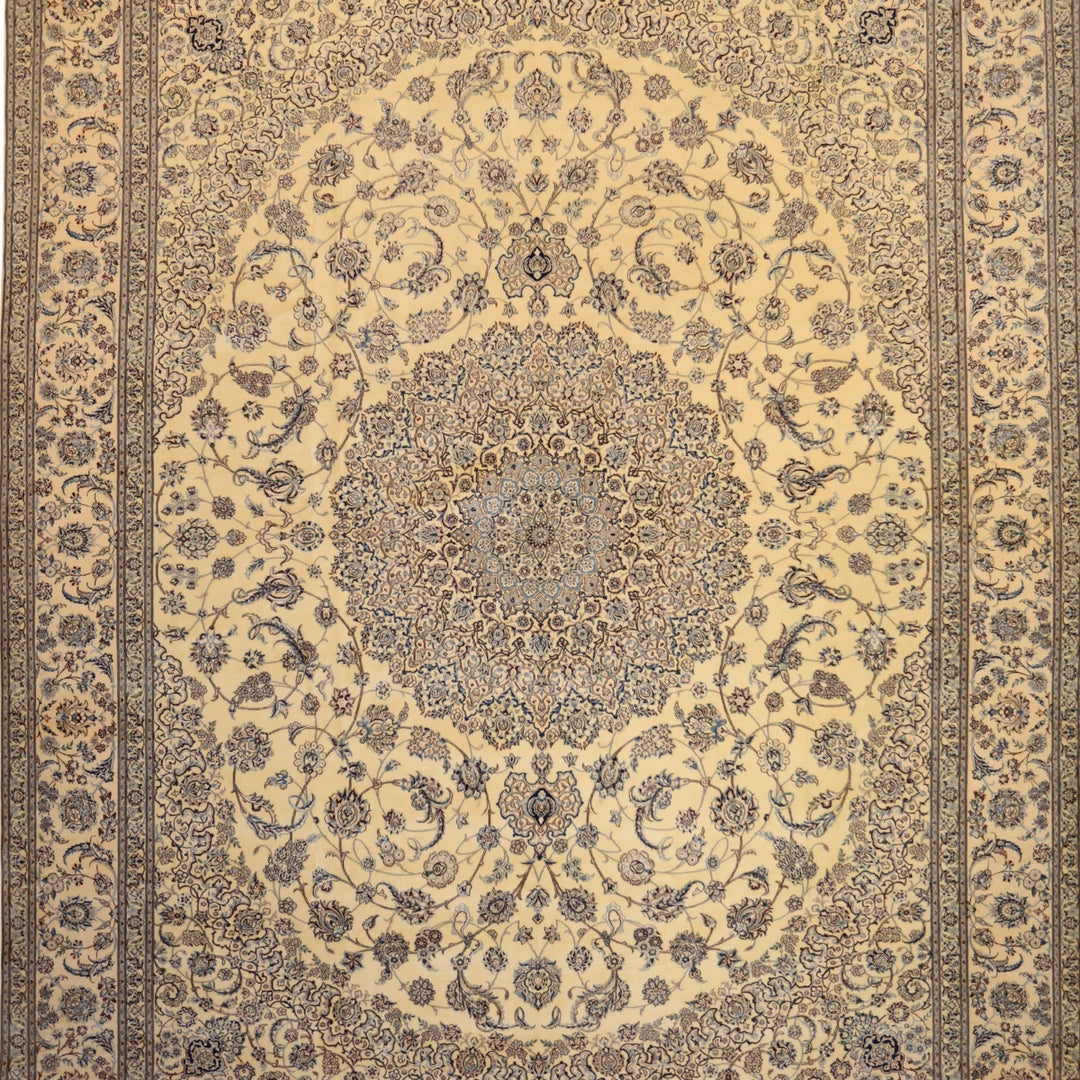 9'10" x 13'0" IVORY AND IVORY NAEIN FLORAL PERSIAN RUG