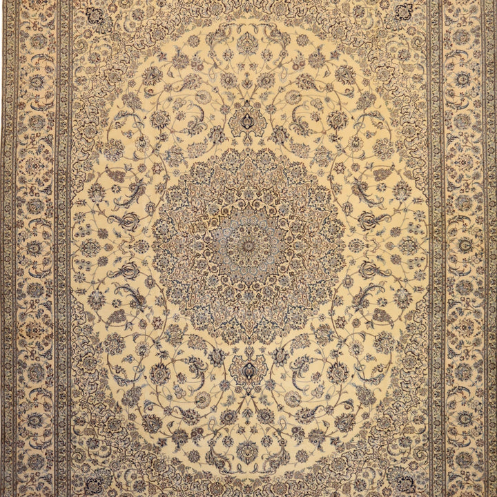 9'10" x 13'0" IVORY AND IVORY NAEIN FLORAL PERSIAN RUG