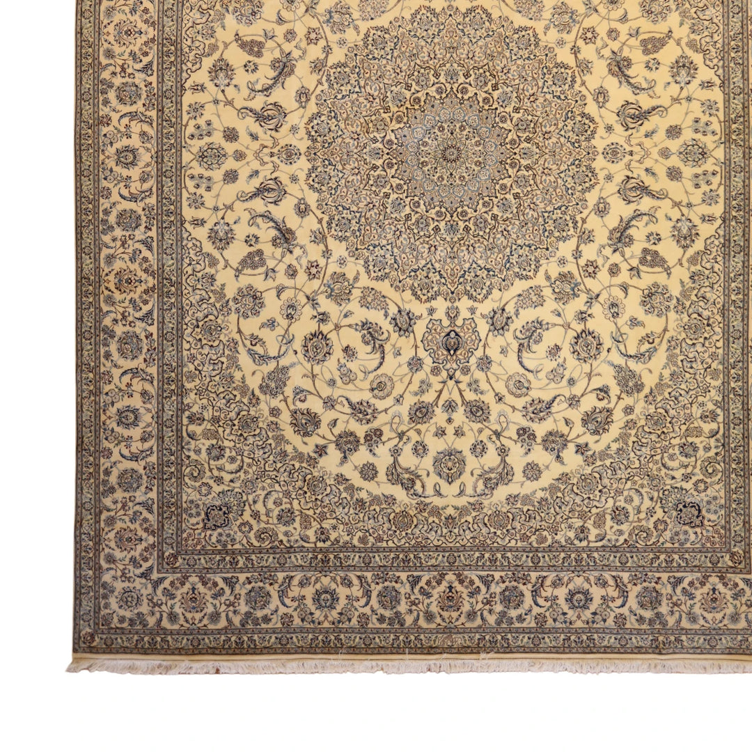9'10" x 13'0" IVORY AND IVORY NAEIN FLORAL PERSIAN RUG