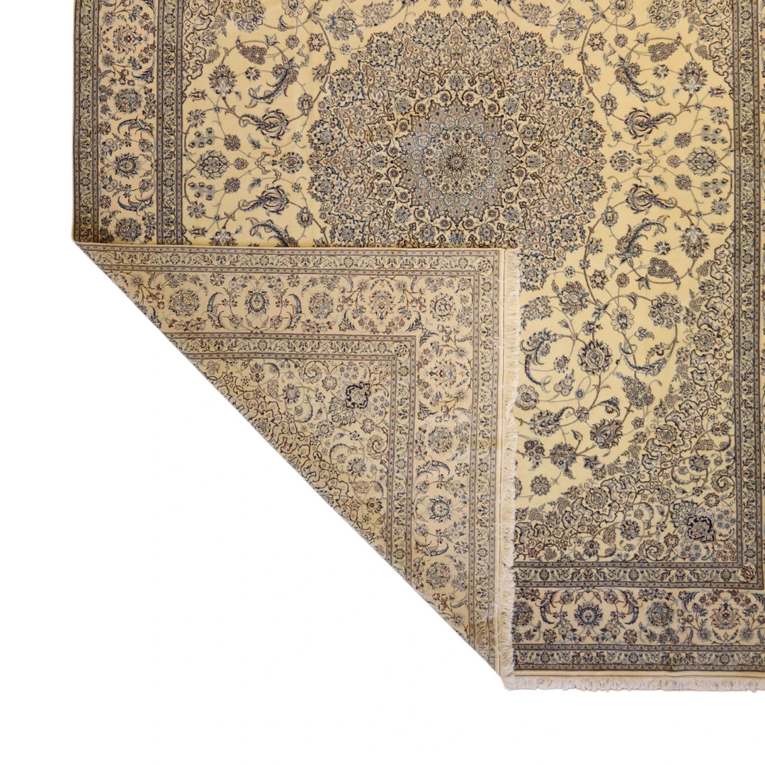 9'10" x 13'0" IVORY AND IVORY NAEIN FLORAL PERSIAN RUG