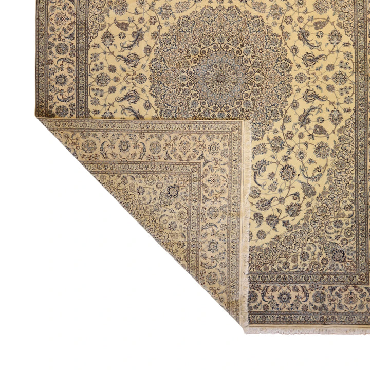 9'10" x 13'0" IVORY AND IVORY NAEIN FLORAL PERSIAN RUG
