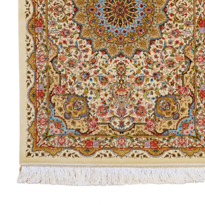 2'7" x 3'11" IVORY AND IVORY QUM FLORAL PERSIAN RUG