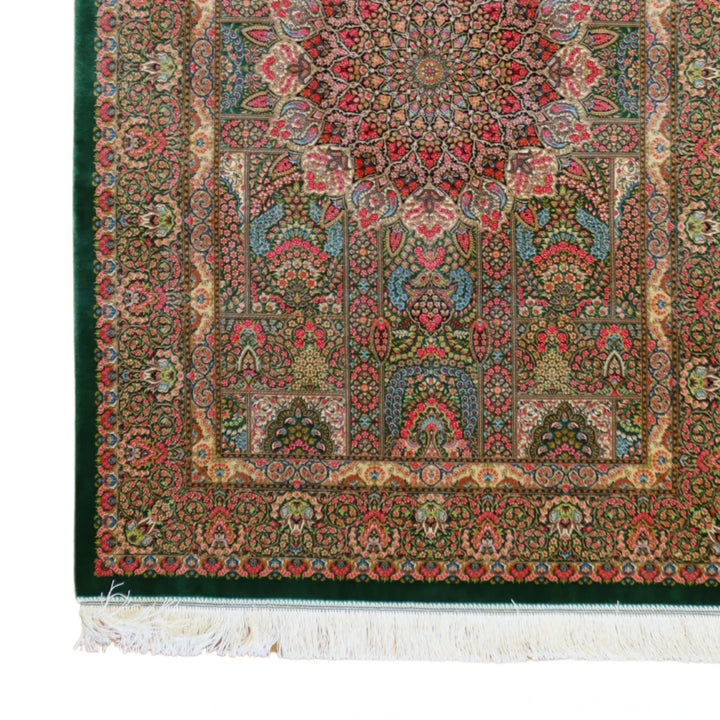 3'3" x 4'10" GREEN AND GREEN QUM FLORAL PERSIAN RUG