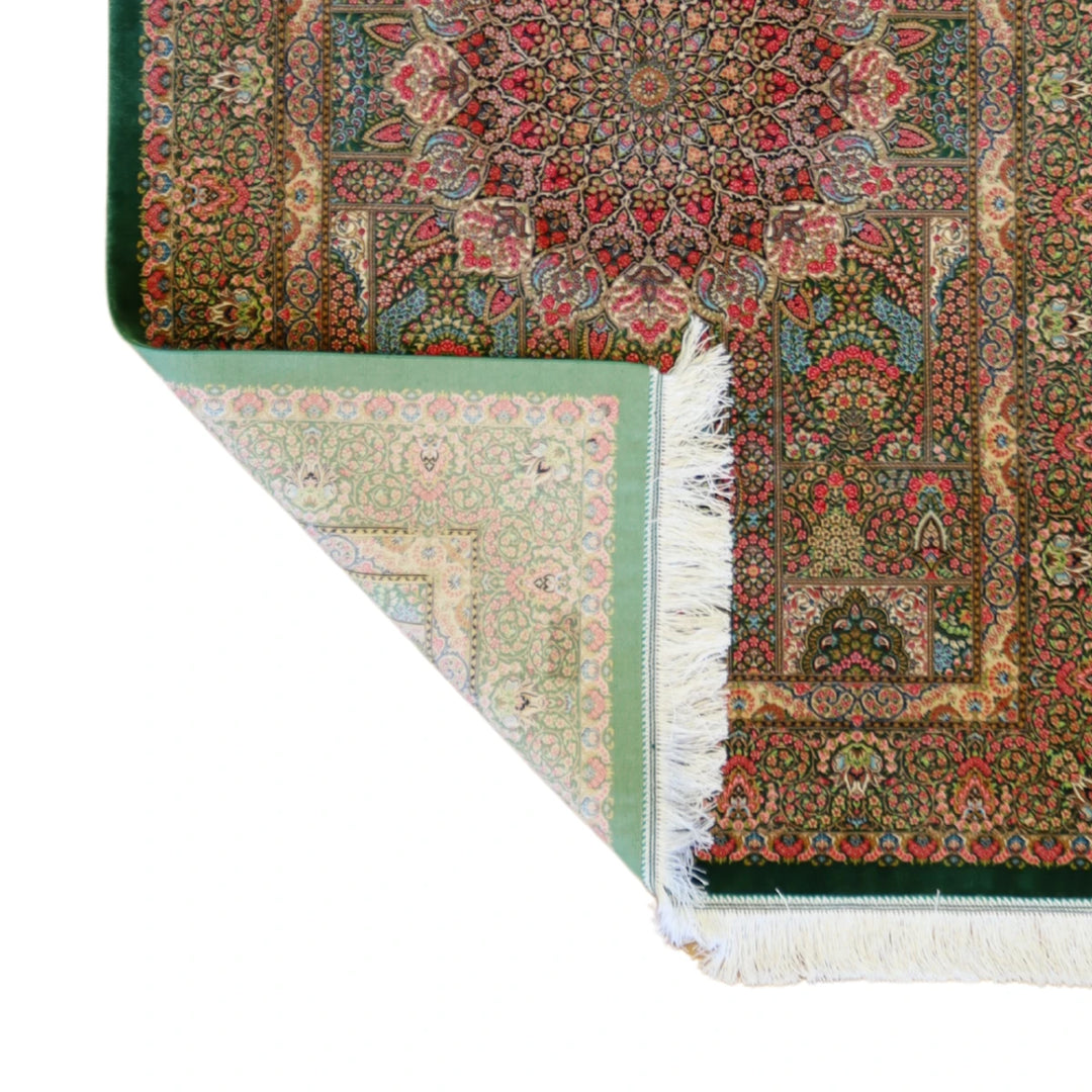3'3" x 4'10" GREEN AND GREEN QUM FLORAL PERSIAN RUG