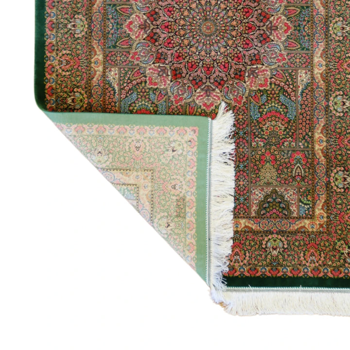 3'3" x 4'10" GREEN AND GREEN QUM FLORAL PERSIAN RUG