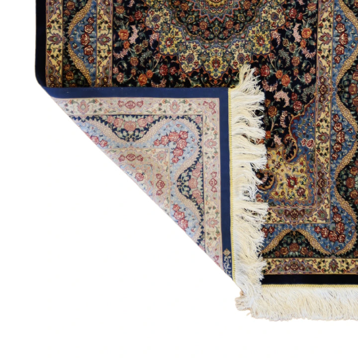 3'4" x 5'0" NAVY AND NAVY QUM FLORAL PERSIAN RUG