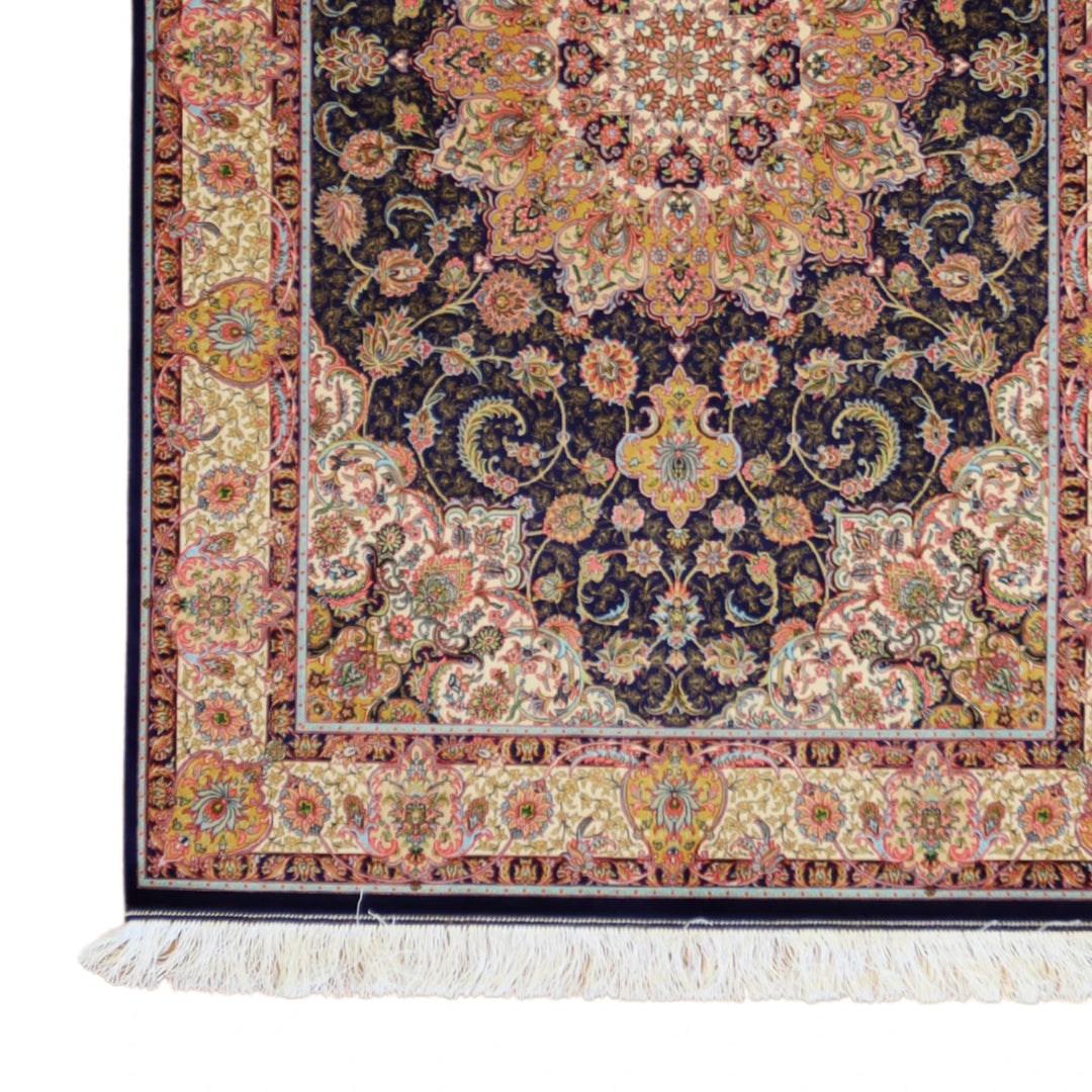 3'2" x 5'5" BLUE AND IVORY QUM FLORAL PERSIAN RUG