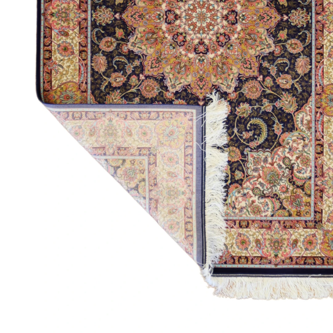 3'2" x 5'5" BLUE AND IVORY QUM FLORAL PERSIAN RUG