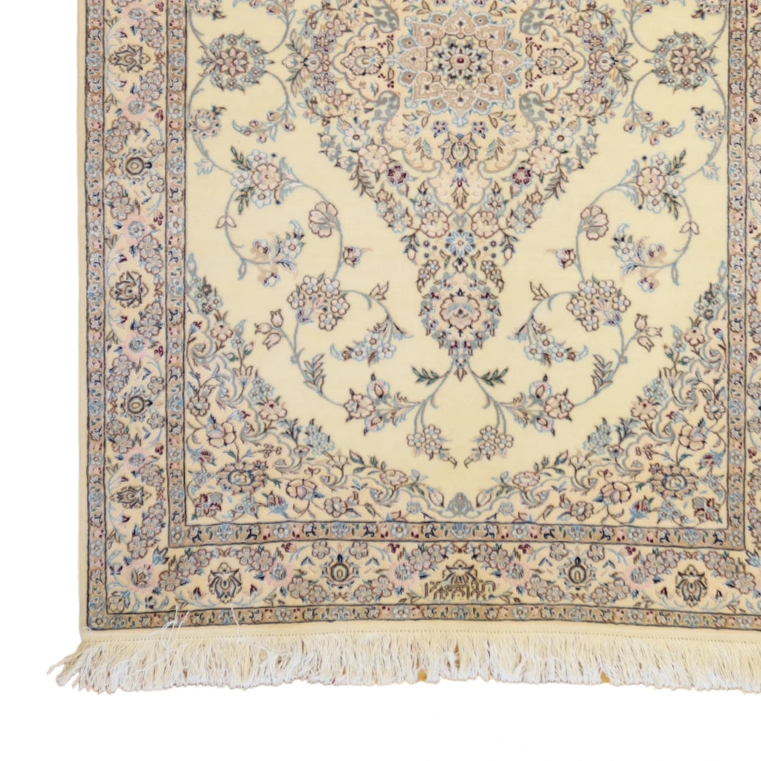 3'4" x 4'11" IVORY AND IVORY NAEIN FLORAL PERSIAN RUG
