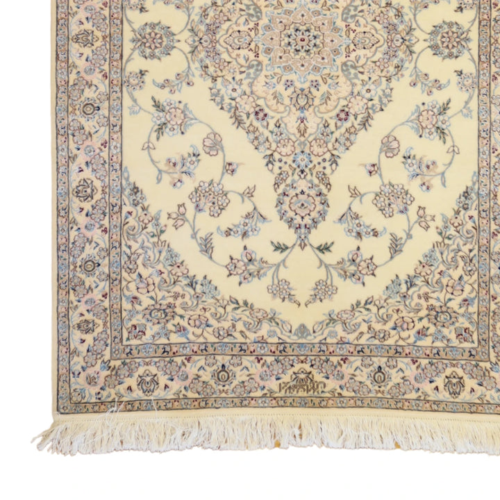 3'4" x 4'11" IVORY AND IVORY NAEIN FLORAL PERSIAN RUG