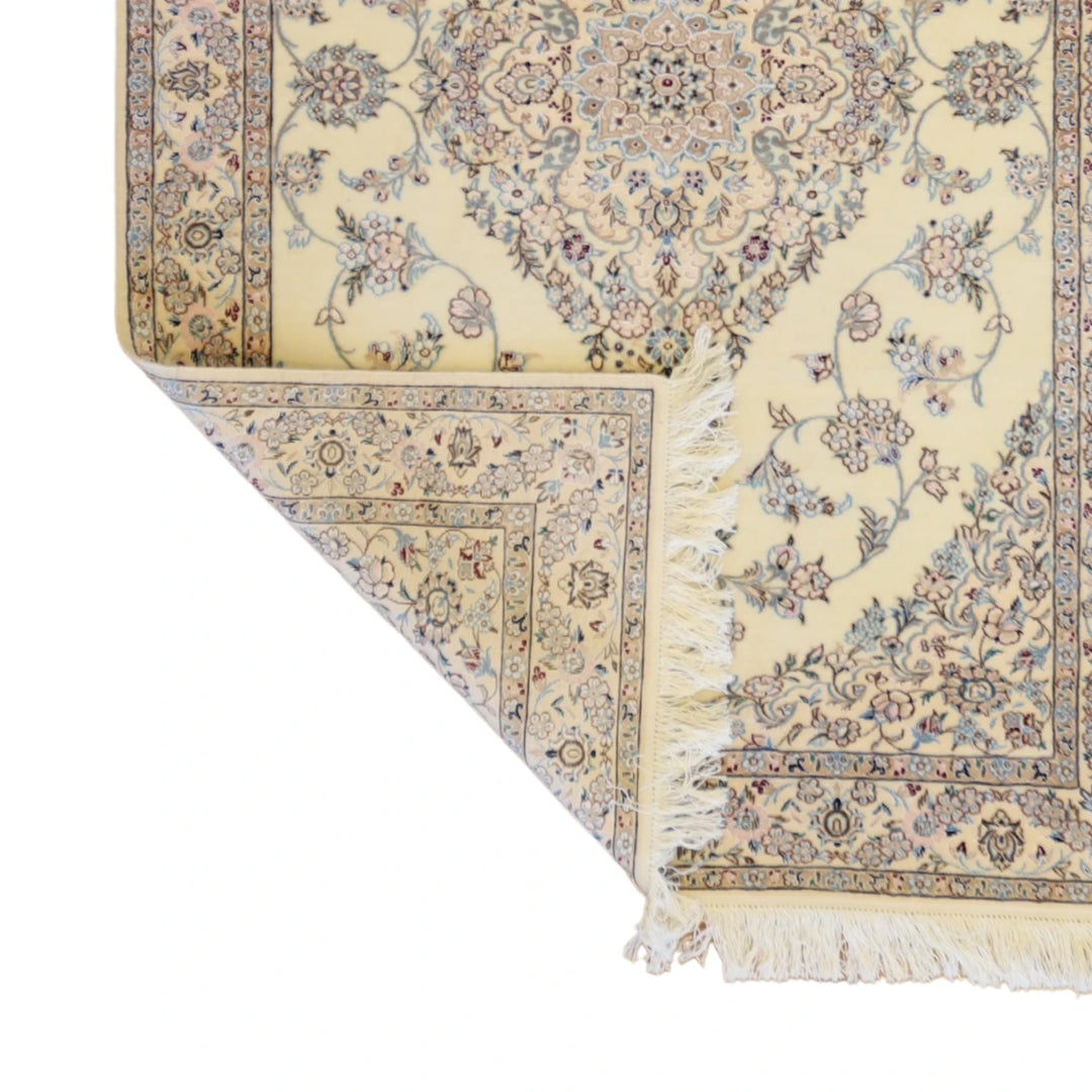 3'4" x 4'11" IVORY AND IVORY NAEIN FLORAL PERSIAN RUG