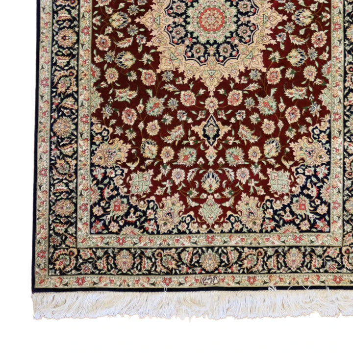 3'2" x 5'0" RED AND BLACK QUM FLORAL PERSIAN RUG
