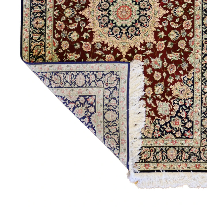 3'2" x 5'0" RED AND BLACK QUM FLORAL PERSIAN RUG