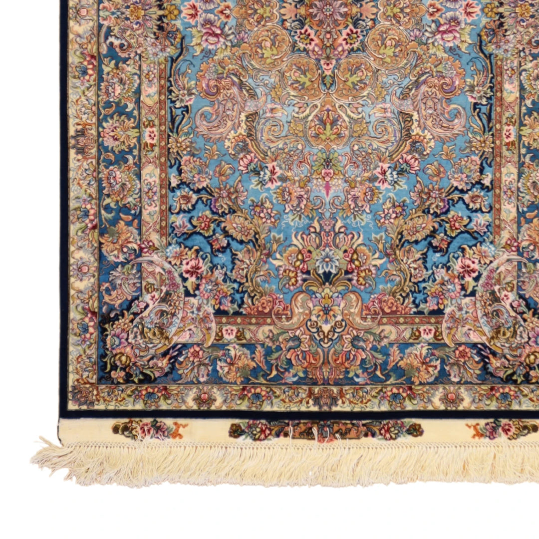 3'4" x 5'4" BLUE AND BLUE QUM FLORAL PERSIAN RUG