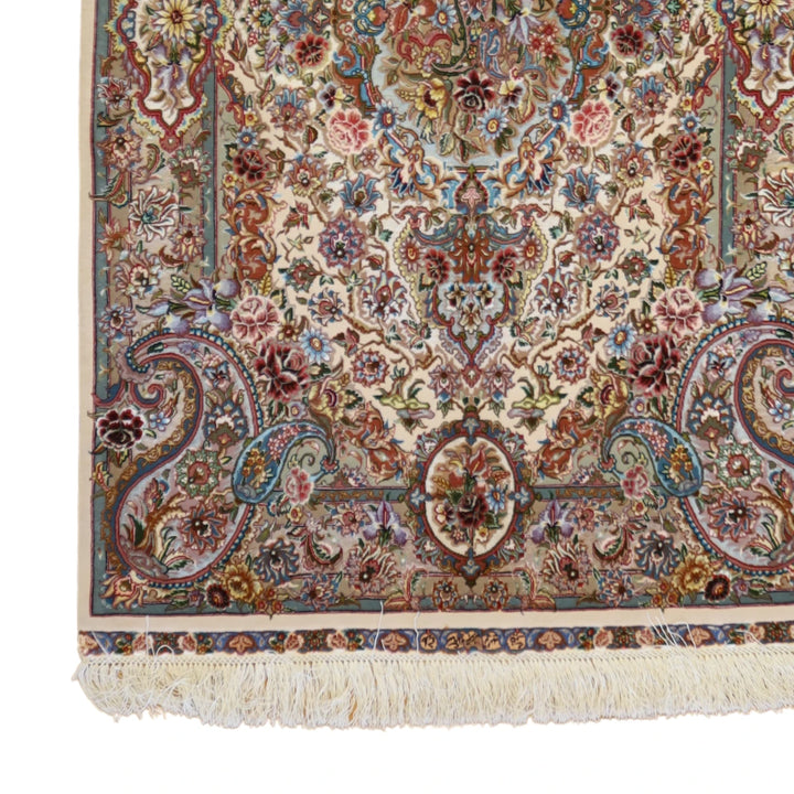3'5" x 5'5" IVORY AND TAN TABRIZ FLORAL PERSIAN RUG