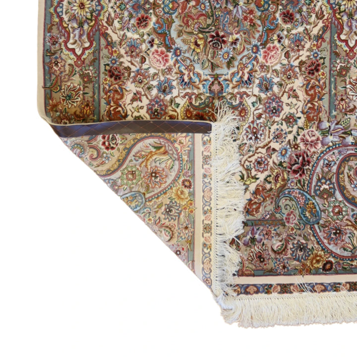 3'5" x 5'5" IVORY AND TAN TABRIZ FLORAL PERSIAN RUG