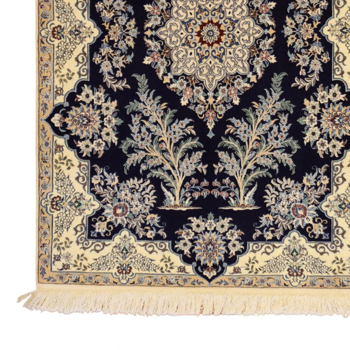 3'4" x 4'10" NAVY AND IVORY NAEIN FLORAL PERSIAN RUG