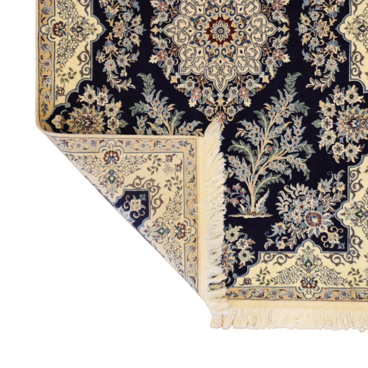 3'4" x 4'10" NAVY AND IVORY NAEIN FLORAL PERSIAN RUG