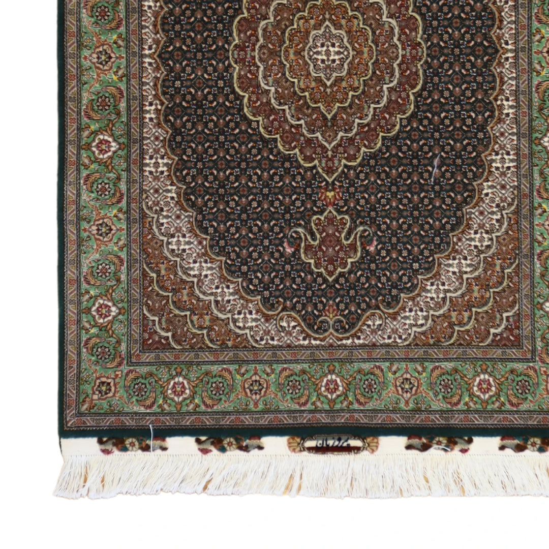 3'5" x 5'0" GREEN AND GREEN TABRIZ GEOMETRIC PERSIAN RUG