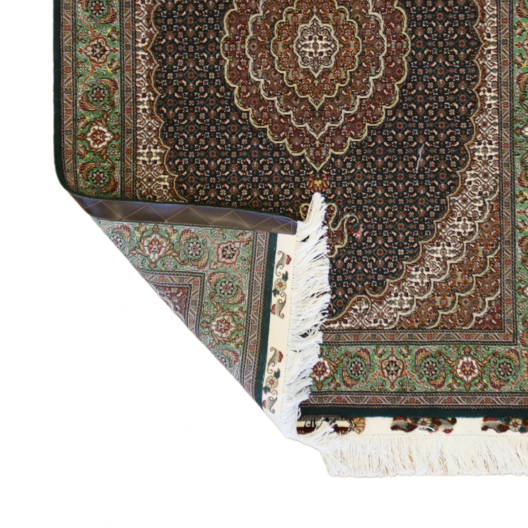 3'5" x 5'0" GREEN AND GREEN TABRIZ GEOMETRIC PERSIAN RUG