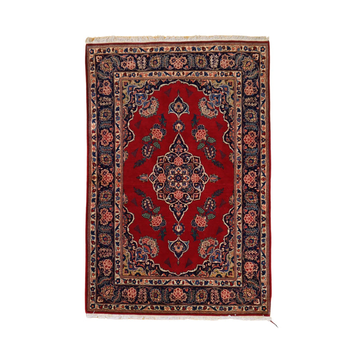 3'6" x 5'2" RED AND NAVY KASHAN FLORAL PERSIAN RUG