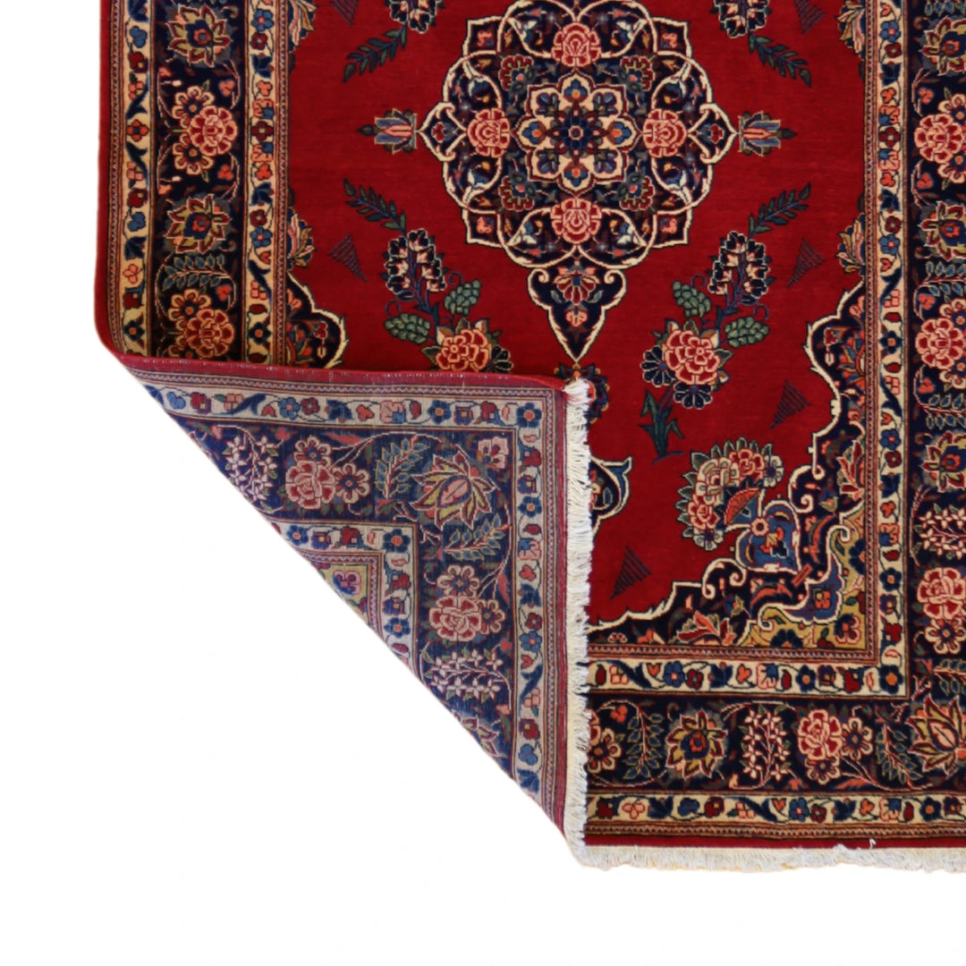 3'6" x 5'2" RED AND NAVY KASHAN FLORAL PERSIAN RUG