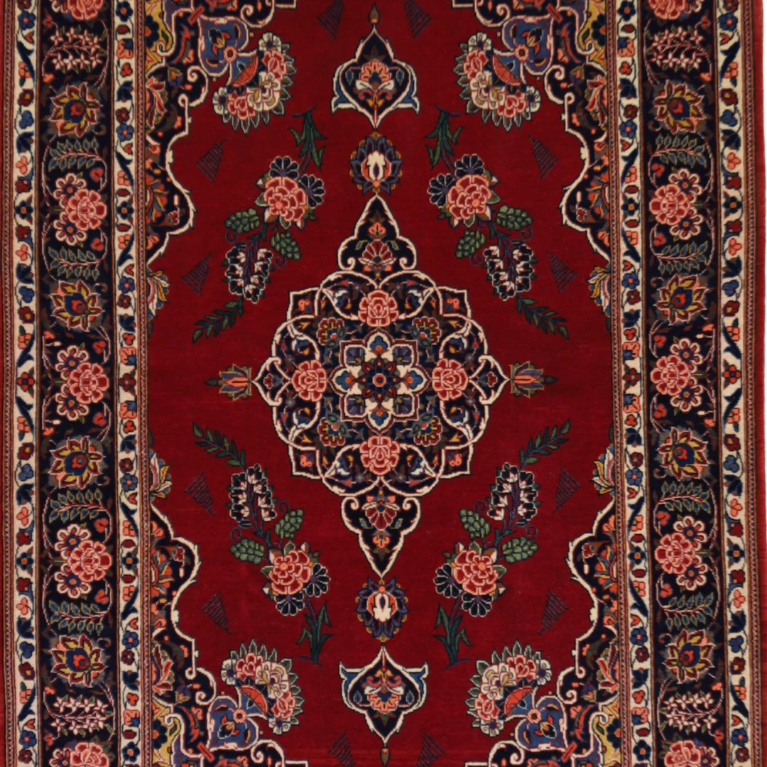 3'7" x 5'5" RED AND NAVY KASHAN FLORAL PERSIAN RUG