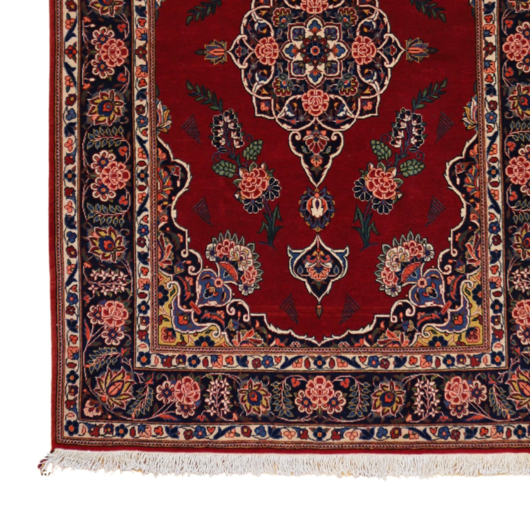 3'7" x 5'5" RED AND NAVY KASHAN FLORAL PERSIAN RUG