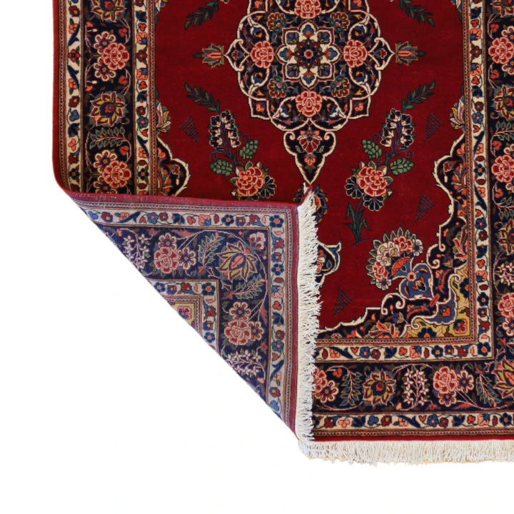 3'7" x 5'5" RED AND NAVY KASHAN FLORAL PERSIAN RUG