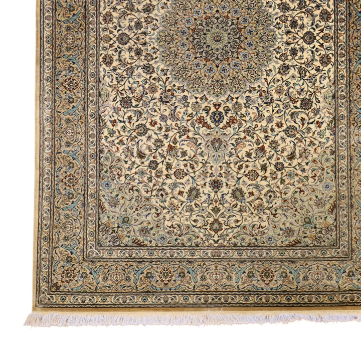 4'5" x 6'8" IVORY AND BEIGE QUM FLORAL PERSIAN RUG