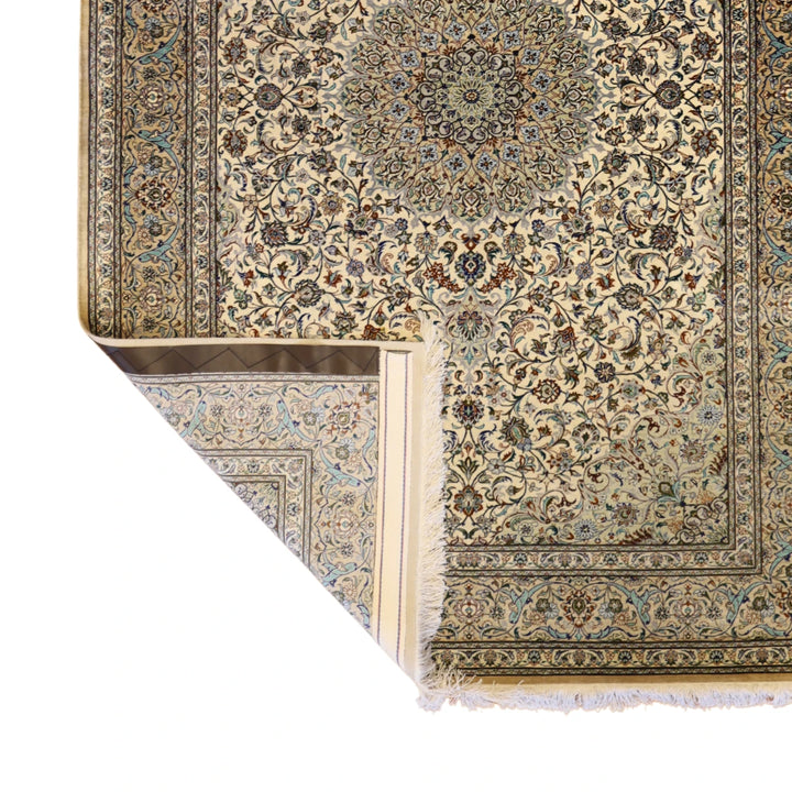 4'5" x 6'8" IVORY AND BEIGE QUM FLORAL PERSIAN RUG